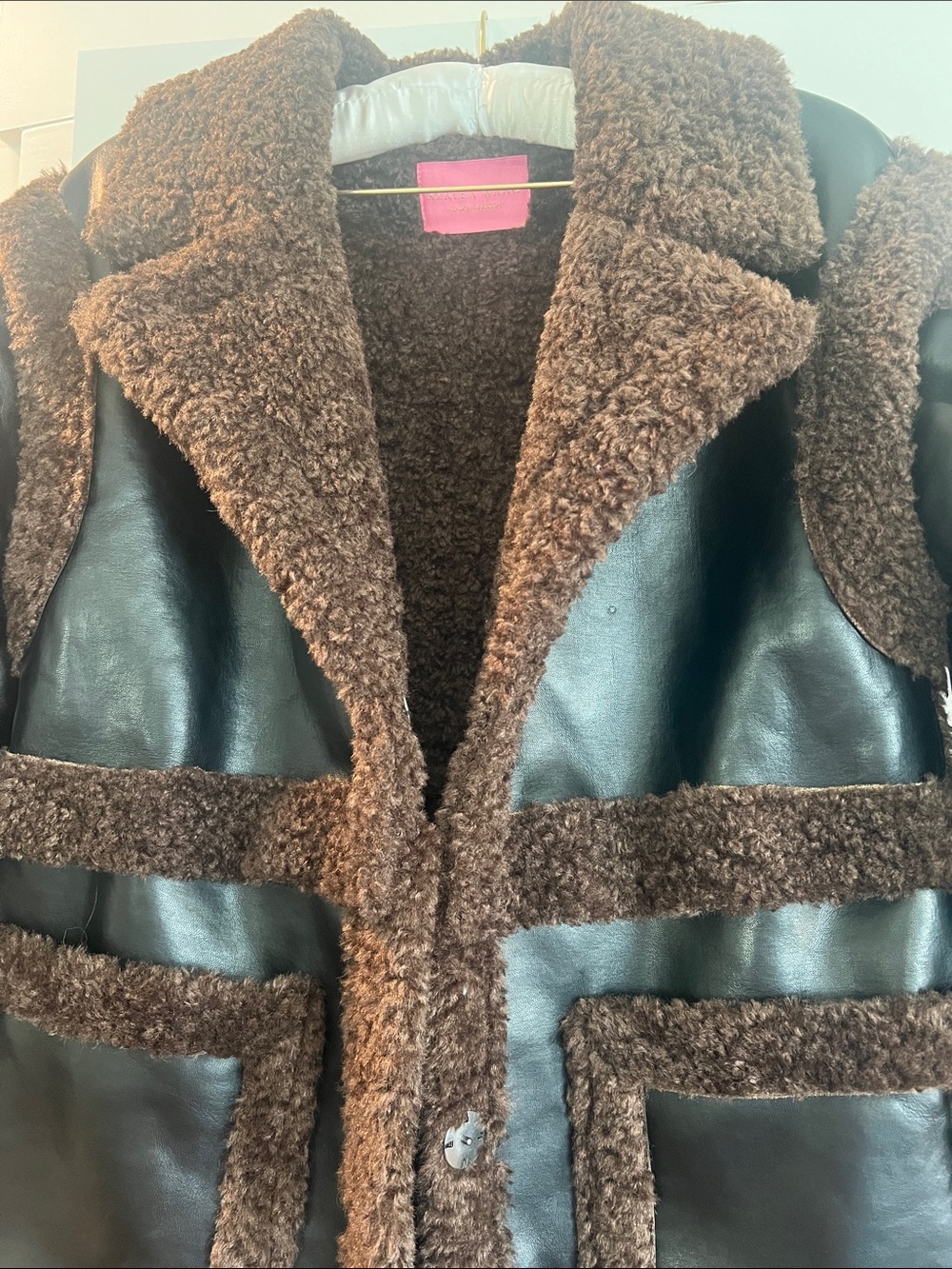 Brown Teddy-Trim Faux Leather Jacket - Women's Cozy Coat